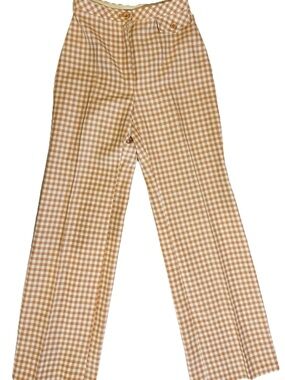 Junior House Peach Pink Gingham High Waisted Pleated Flare Pants Size 6 VTG 70s